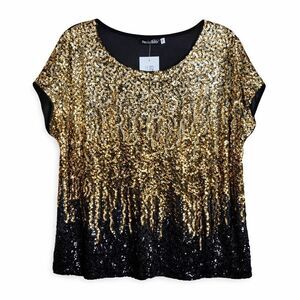 Pretty Guide Gold Black Sequin Ombre Top Mardi Gras NYE Glam